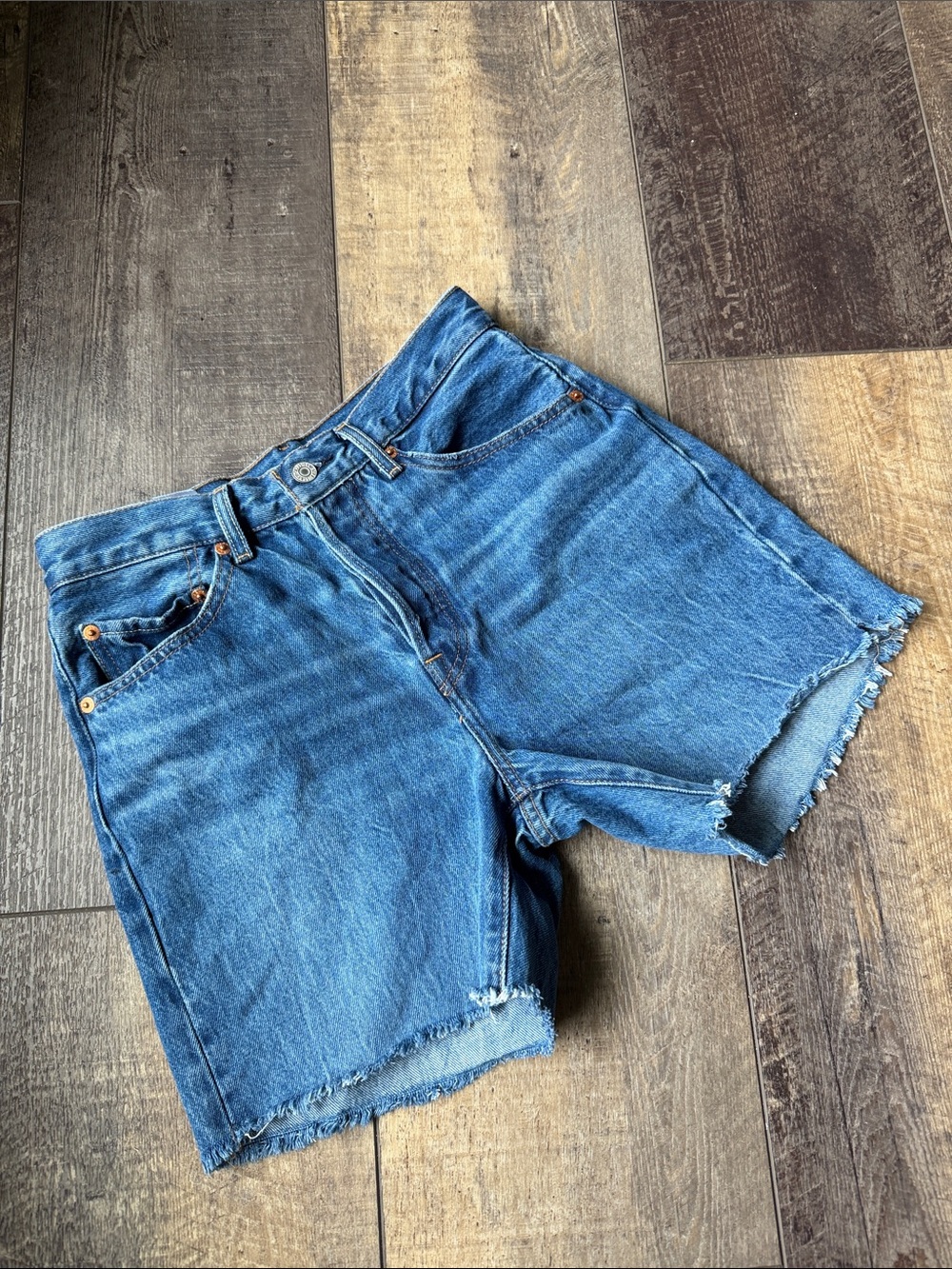 Levi's Blue Distressed High-Rise Jean Shorts
